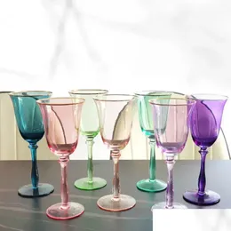 Wine Glasses 300Ml Colored Glass Goblet Red Champagne Saucer Cocktail Swing Cup For Wedding Party Ktv Bar Creative Jy11 Drop Deliver Dhvxm