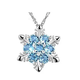 Mode smycken snöflinga hängen halsband blå kristall frysta blomma halsband hängen med kedja droppleverans dheta
