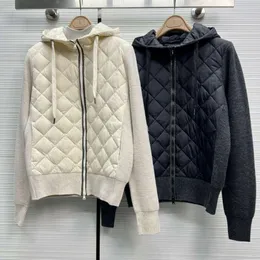 Nanyou 2023 가을과 겨울 New Lingge Yansewn Knitted Wool Cashmere 패널 후드 거위 다운 가벼운 다운 코트