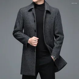 Мужские тренчи, зимние мужские куртки и деловые повседневные шерстяные длинные пальто, мужские пальто с отложным воротником из смеси шерсти