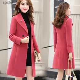 Herr ull blandar mode 2023 Spring Autumn Women New Korean Anti-Pilling Suit Collar Mid-Längd Woolen Coat Female Slim Loose Jacket Trend A680 L230919