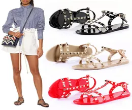 Summer Women Ladies Designer Studs Sandals Ankle Flats Slip On Low Heels Rivets Beach Mule Flip Flops Studded Patent Jelly Slides 5158082
