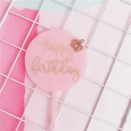لحفلات الحدث الأخرى اللوازم Glitter Crown Happy Happy Acrylic Cake Topper Flags for Baby Decorations 230919