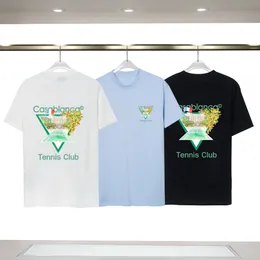 Tennis Club Cotton Cotton Men Thirts Designer Casablanca Shirt Camiseta Mode Tees Kleidung Street Size S-2XL Summer White Black Blue Labes