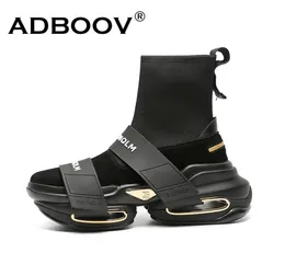 Adboov 202 New Fashion High Top 스니커즈 여성 두꺼운 단독 플랫폼 캐주얼 신발 여성 정품 가죽 슬립에 양말 부츠 F 2103226689303
