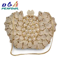 Kvällspåsar DG Peafowl Big Stone Handbag Designer Anmärkning Metallkopplingar Bröllopskedja Lady Party Purse Beach Luxury Diamond Women Bag 230919