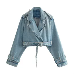 Women's Jackets UNIZERA2023 Autumn Temperament Short Loose Casual Versatile Denim Style Double Flap Lapel Buckle Coat 230919