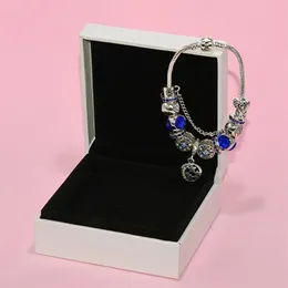 Fashion Blue Charm Pendant Bracelet for Pandora Jewelry Silver Plated DIY Star Moon Beaded Bracelet with Box241f