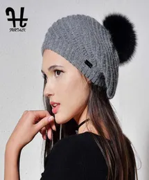 FURTALK Angola fur beret hats for women warm winter women fur pom pom hat knit beanie for girls9169518