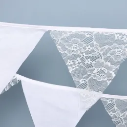 Commercio all'ingrosso pizzo bianco tessuto di cotone stamina bandiera stendardo banner ghirlanda matrimoniocompleannoBaby Show accessorio decorativo per feste ZZ