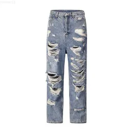 Designer Fashion Big Hole Extended Fat Loose Straight Leg New Designer Jeans For Men Rock Hip Hop Beggar Casual Jeans