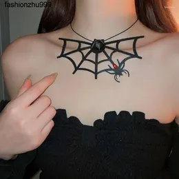 Hänghalsband överdrivna spindlar kort choker halsband för kvinnor halloween goth svart tyg kedja kedja ons smycken droppe