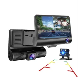 Samochód 3CH DVR DVR rejestrator wideo Kamera 4 ekran FHD 1080p Przód 170 ° Tylny 140 ° Wnętrze 120 ° G-czujnik Parking Monito241W