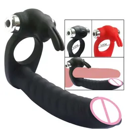 Sex Toy Massager 7 Speeds Penis Vibrating Ring Double Penetration Strapon Dildo Anal Beads Butt Plug Rabbit Vibrator Clitoris for Couple