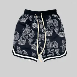 Shorts masculinos verão 2023 e mulheres cortadas casuais mini-stretch corda reta caju flor solta esporte tendência praia calças