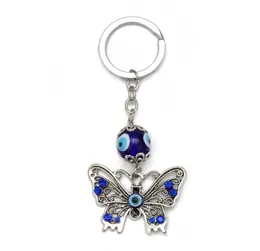 2021 Evil eye keychain for women girls ladies blue crystal butterfly car key chains ring holder bag pendent trinkets8152742