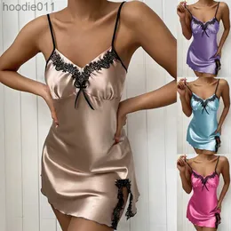 Women's Sleepwear Women Sleepwear Silk Nighty Strap Nightdress Sexy Lingerie Nightgown Lady Off Shoulder Nightwear Female Night Homewear S-XXXL L230919