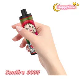 Fashion Sunfire 8000 Puffs DTL Disposable Vape Pen 18ml Prefilled 600mAh USB Recharge Adjustable Airflow Electronic Cigarette Device 0% 2% 3% 5% Factory Direct