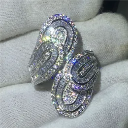 مجوهرات أوراق الشجر مزدوجة المجوهرات الذهب الأبيض مملوءة حلقة T على شكل 5A Zircon Stone Big Engagement Big Band Band Rings for Women Bridal