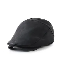 Berets PU Leder Sboy Cap Winter Männlich Warme Visiere Mode Brief Kappen für Männer Knochen Gorras Casquett 230915