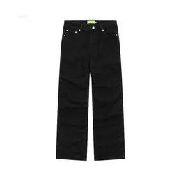2023 Новые дизайнерские джинсы High Street, модные брендовые свободные плиссированные прямые черные повседневные джинсы с прямой базой
