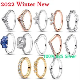 Band Ringe 2022 Winter Neue 925 Silber Hohe Qualität Original 1/1 Blau Rechteck Drei Stein Glitter Ringe Frauen schmuck Geschenk Fashio285Y