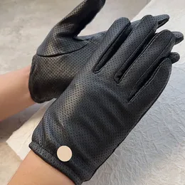 Black Genuine Leather Designer Classic Sheepskin Five Fingers Gloves Mittens with Box Package for Christmas Birthday Gift
