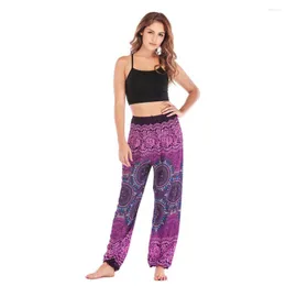 Actieve broek Boheemse losse dames yoga casual rayon wijde pijpen strandlegging vrouwelijke vintage hoge taille printbroek