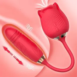 Massaggiatore giocattolo del sesso Vibratore per succhiamento vaginale a forma di rosa per adulti per donne Stimolatore per ventosa per clitoride per capezzoli Dildo telescopico femminile