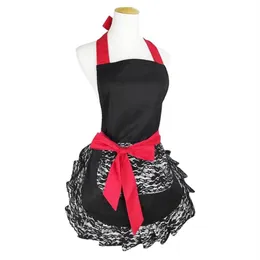 Grembiuli Grembiule civettuolo in pizzo nero con tasca Divertimento retrò Cucina sexy Pinup da cucina per donne Ragazze278M