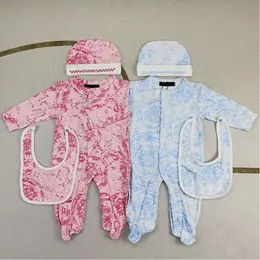 Rompers VB5212 Top Brand Children Clothing Baby Autumn Jumpsuit 2023 Födda kläder Långärmade Rompers Blue Footies With Hat Bib 230918