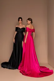 Urban Sexy Dresses Fuchsia Black Long Evening 2023 Satin Off Shoulder Sweetheart A Line Elegant Simple High Slit Formal Party Prom Gown 230919