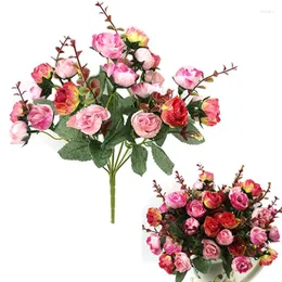 Decorative Flowers Artificial Rose Flower Fake 21 Head 1 Bouquet Home Wedding Decoration Party Supplies