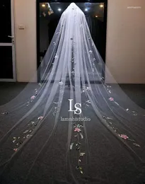 Bridal Veils Flower 3M One Layer Long Wedding Veil Luxurious For Bride With Comb Velos De Novia