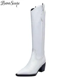 Buono Scarpe Ретро Ковбойские высокие сапоги в стиле вестерн с вышивкой Туфли с острым носком Женские кожаные Bota1493473