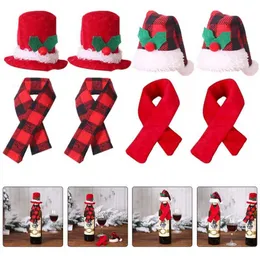 4 conjuntos de garrafa de natal pequenos chapéus de papai noel mini artesanato decoração cachecol decorações tampas decorações 230920