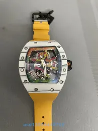 Tourbillon Watch RM68-01 완전 자동 기계 이동 카본 섬유 케이스 사파이어 크리스탈 유리 거울 고무 스트랩이있는 화려한 낙서