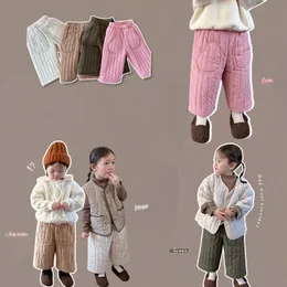 Trousers Winter Thicken Kids Pants Korea Children's Jacket Cotton Plush Girls' Solid Color Casual Pants Children's Clothing 230918
