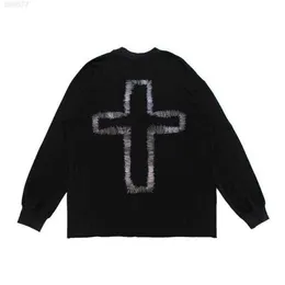 Old Cross with Random Needles Embroidered Long Sleeve Unisex Loose Sweater High Street Bottomqlay
