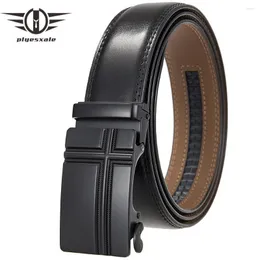 Bälten Plyesxale Black Mens Luxury Designer Cowhide Leather Men's Belt Cinturones HOMBRE Fashion Automatisk spänne B1228