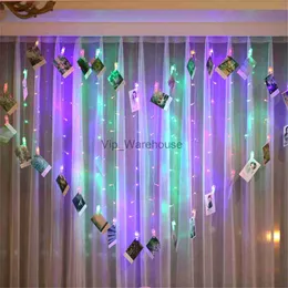 LED STRINGS PARTY HEART LIGHT GARLAND LEDカーテンランプとフォトクリップバタフライ装飾品バレンタインウェディングデコレーションベッドルーム2MX1.5M HKD230919