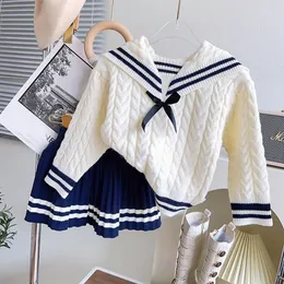 Clothing Sets Autumn Girls Princess Preppy Clothes Set Baby Kids Children Long Sleeve Sweater TopsKnitwear Pleated Skirts 2pcs Outfit ADK2665 230918