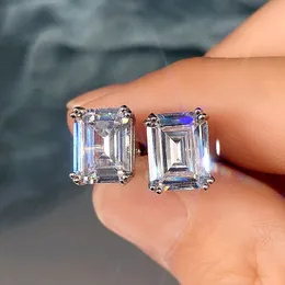 Emerald Cut AAAAA Zircon Earring White Gold Filled Jewelry Engagement Wedding Earrings for Women Bridal Birthday Party Bijou