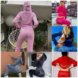 Kvinnors tvåbitar byxor Kvinnor två bitar byxor sammet saftig spårdräkt kvinnor saftiga coutoure set track kostym couture juciy coutoure tracksuit tröjor t5