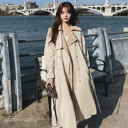 Kurtki damskie Khaki podwójny płaszcz Trench Autumn Winter Fashion Korean Style Eleganckie splicing dla kobiet 230918