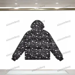 Xinxinbuy Men Designer Coat Down Jacket Handritade prickar Skriv ut dragkedja Långärmad kvinnor Vit svart brun M-2XL
