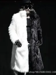 남자의 가죽 가짜 가죽 남자 모조 모피 코트 겨울 두꺼운 푹신한 긴 소매 따뜻한 겉옷 고급 모피 롱 자켓 검은 색과 흰색 bontjas jackets mens 230919