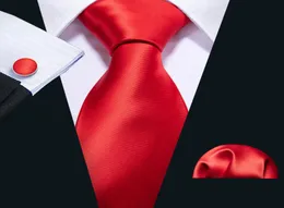 Hi tie formal vermelho profundo sólido gravata lenço abotoaduras define men039s laços de seda para casamento noivo negócios namoro festa n51119119078