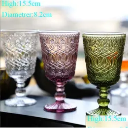 Wine Glasses Wholesale 270Ml European Style Embossed Stained Glass Lamp Thick Goblets 7 Colors Wedding Decoration Gifts Fy5882 Jn16 Dhecl