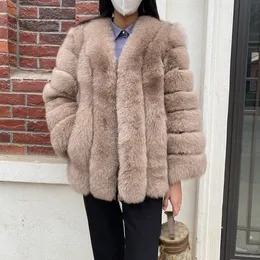 Women's Fur Faux 2023 New Real Coat Women Winter Fashion Natural Jacket Deep V-Neck Luxury High Quality Fluffy Fur Lady 230918